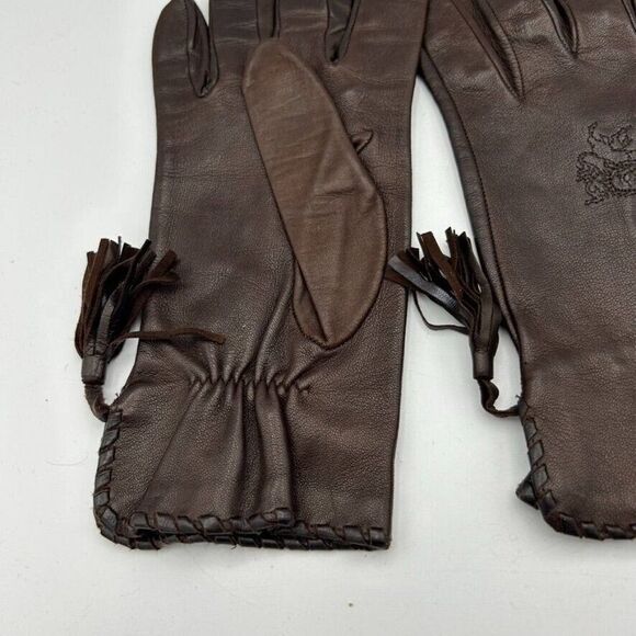 Philip Treacy London Size 7 Soft Brown Leather Driving Gloves Vintage Embroidery - Picture 5 of 14